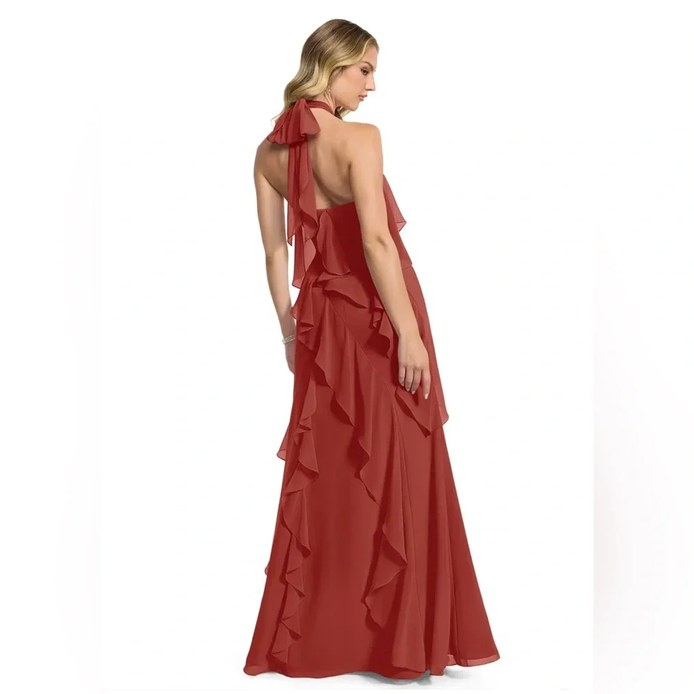 Halter Neck Ruffle Maxi Dress - Rust - Picture 2 of 3